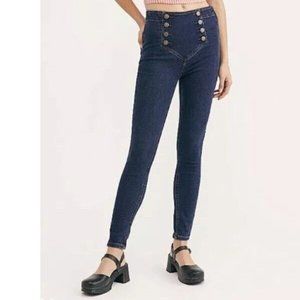 Free People On The Run Sailor Button Yoke Front Skinny Jeans Size 25 Nautical